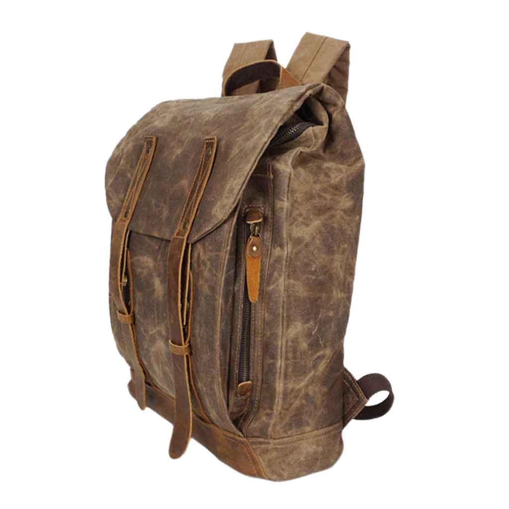 Mochila Lona Café Tirantes Cuero Notebook