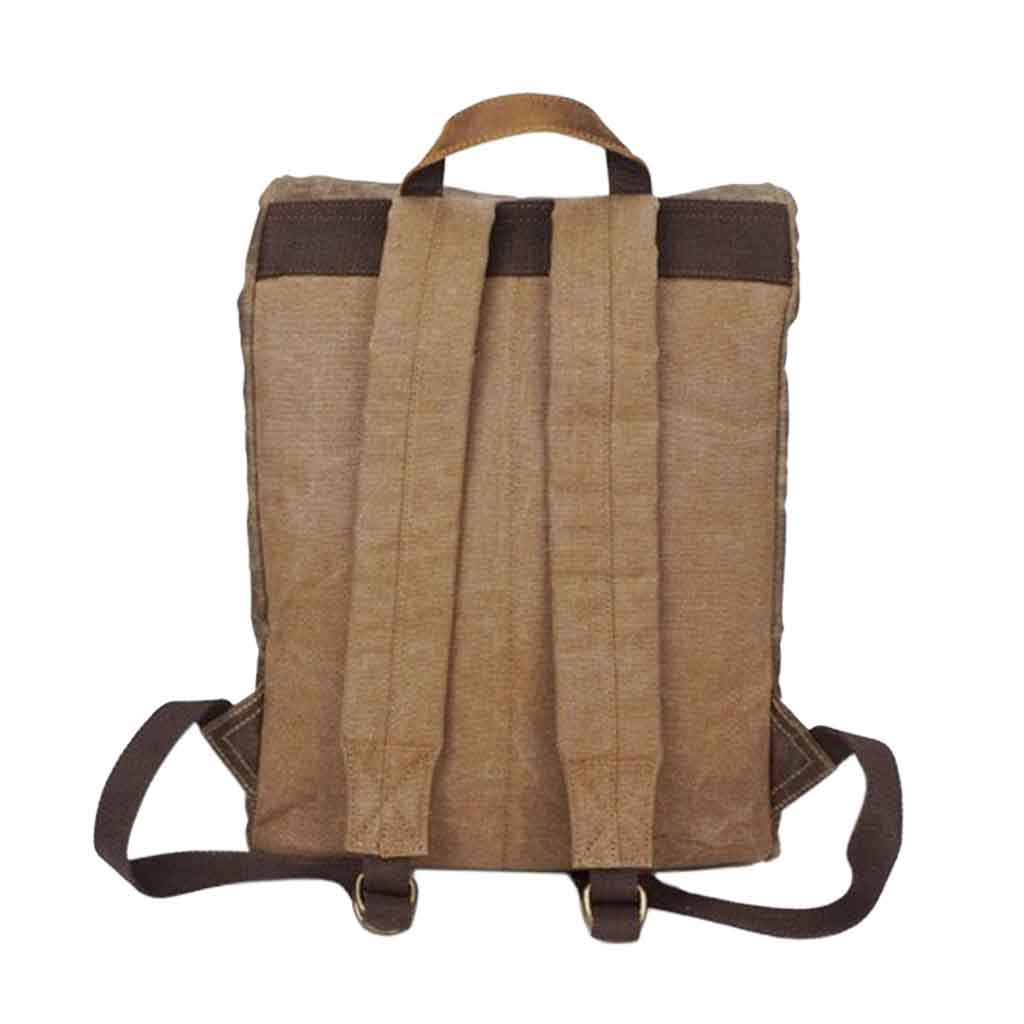 Mochila Lona Café Tirantes Cuero Notebook