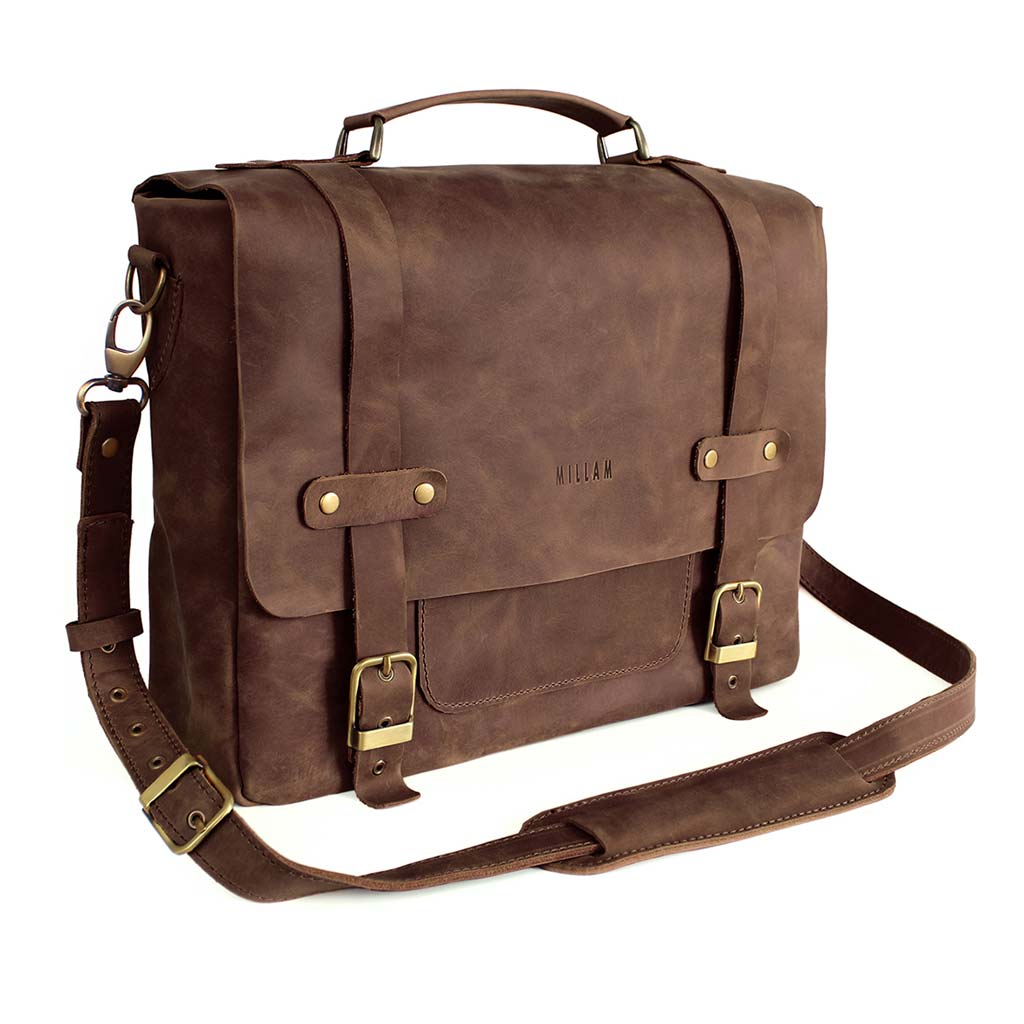 Maletín Bolso Mensajero Mujer Cuero Hombre Marrón Oscuro