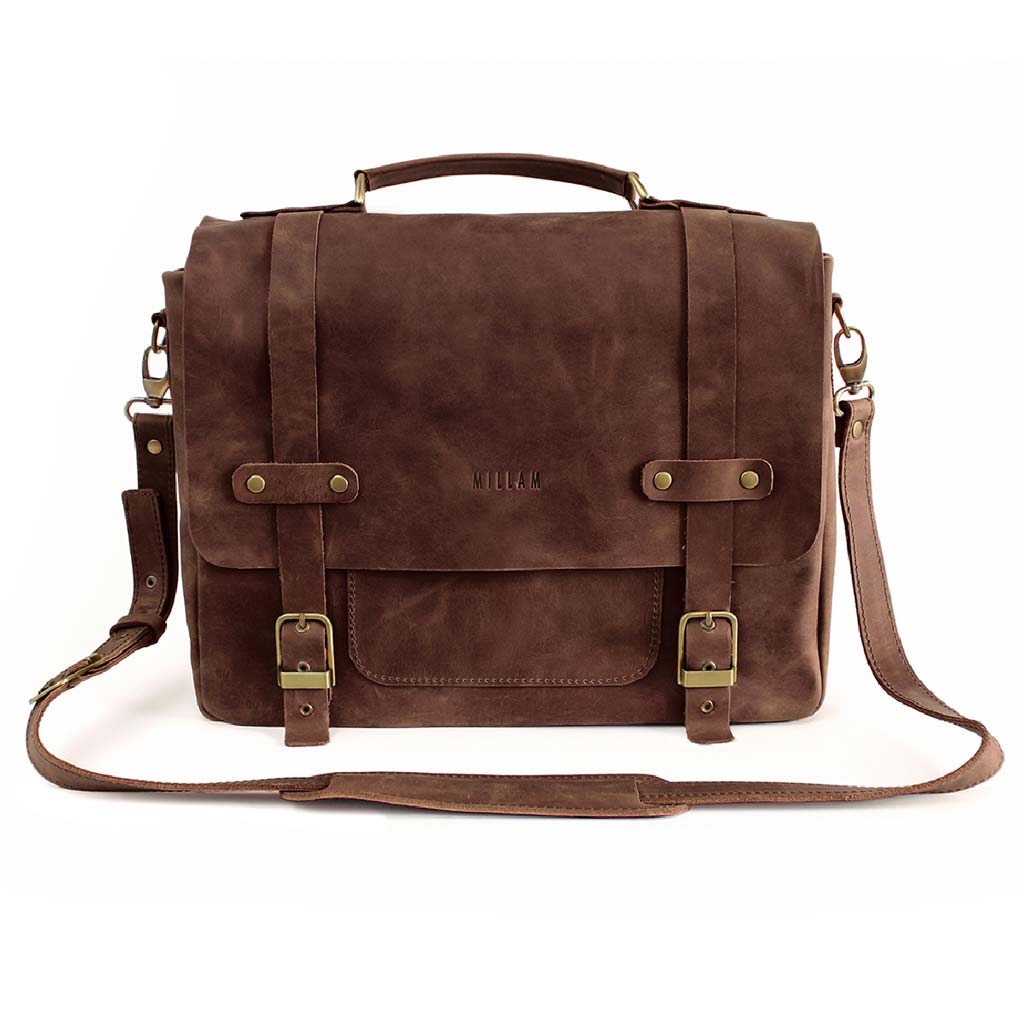 Maletín Bolso Mensajero Mujer Cuero Hombre Marrón Oscuro