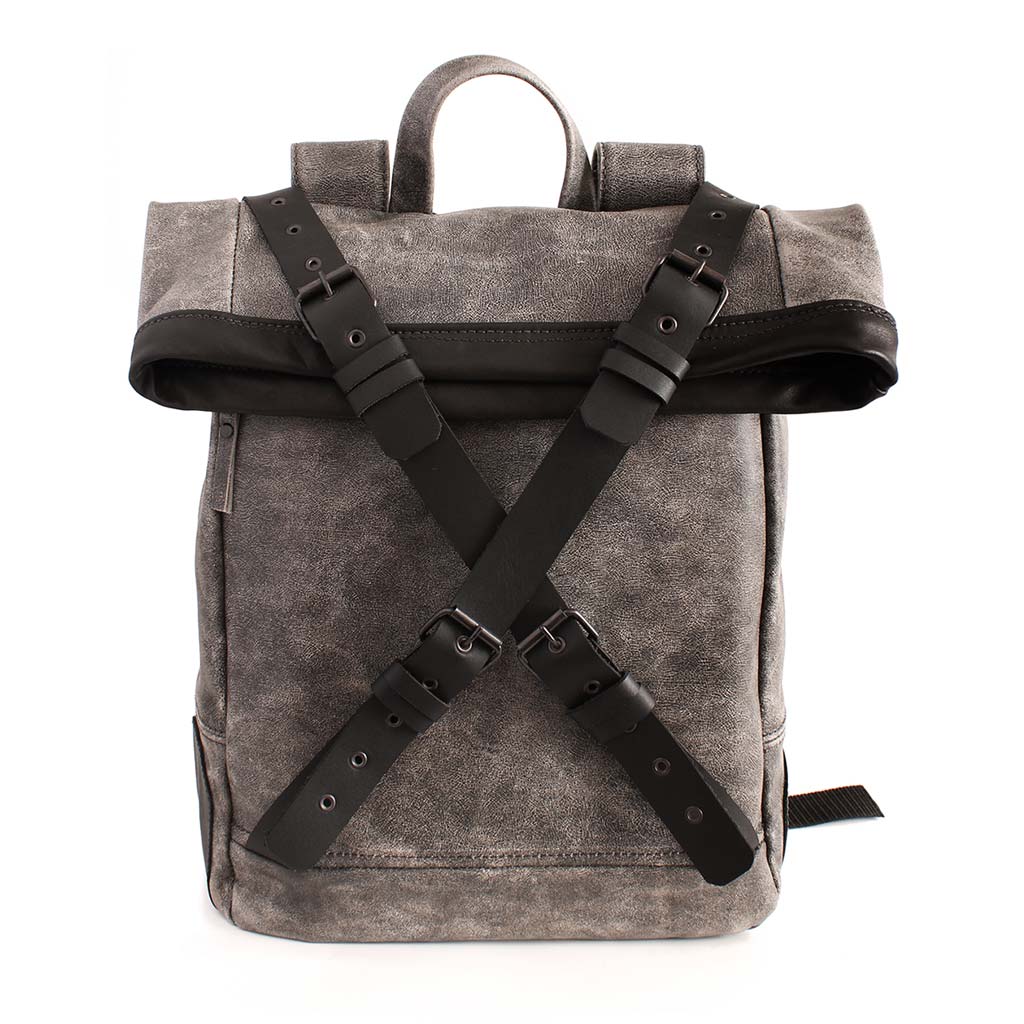 Mochila Cuero Negro Morral Notebook Hombre Correas Cruzadas