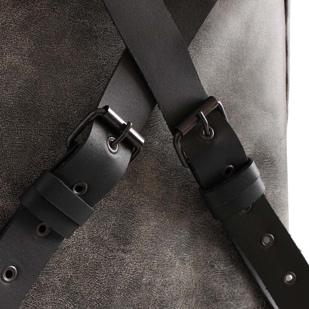 Mochila Cuero Negro Morral Notebook Hombre Correas Cruzadas