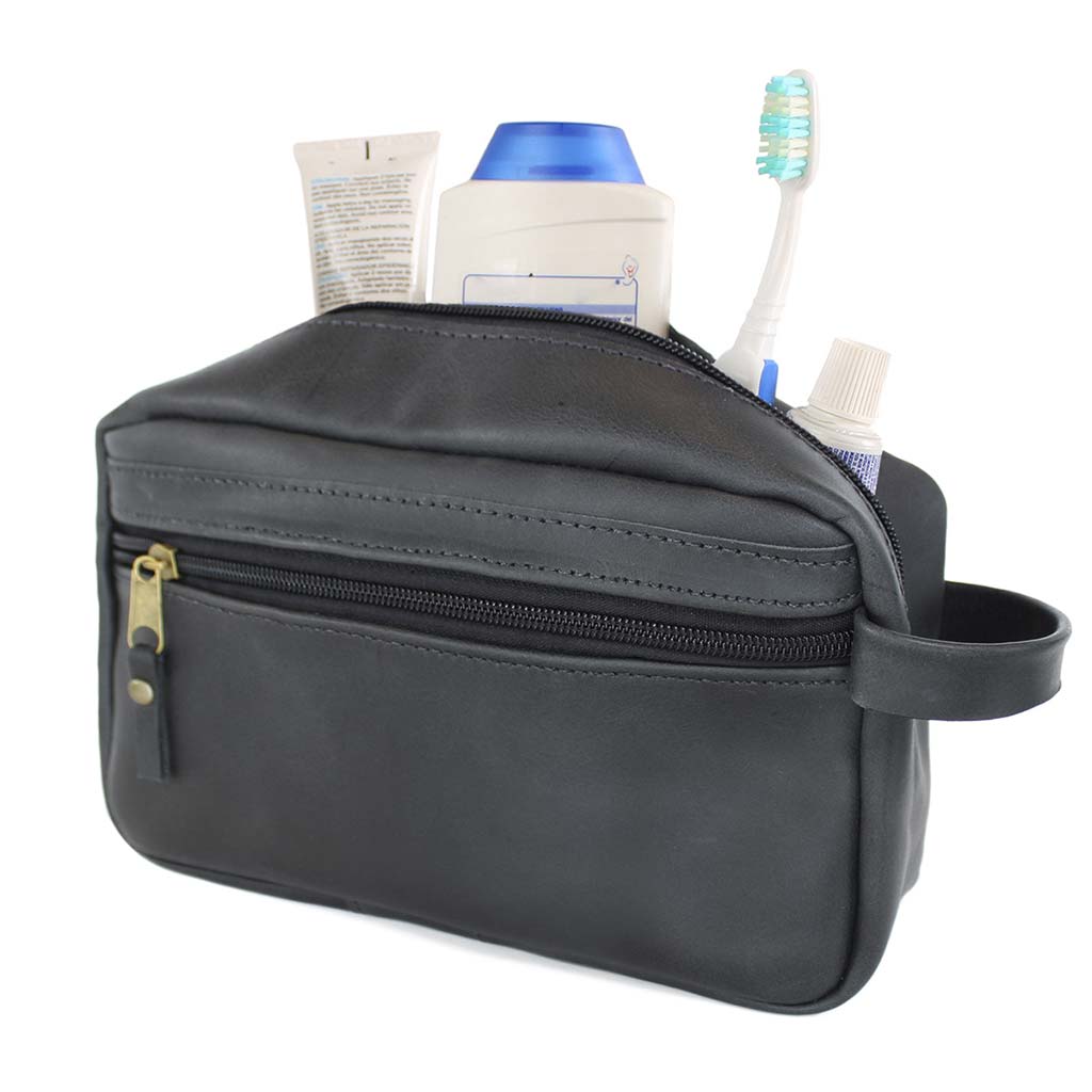 Neceser de Viaje Hombre Cosmetiquero Mujer Cuero Negro