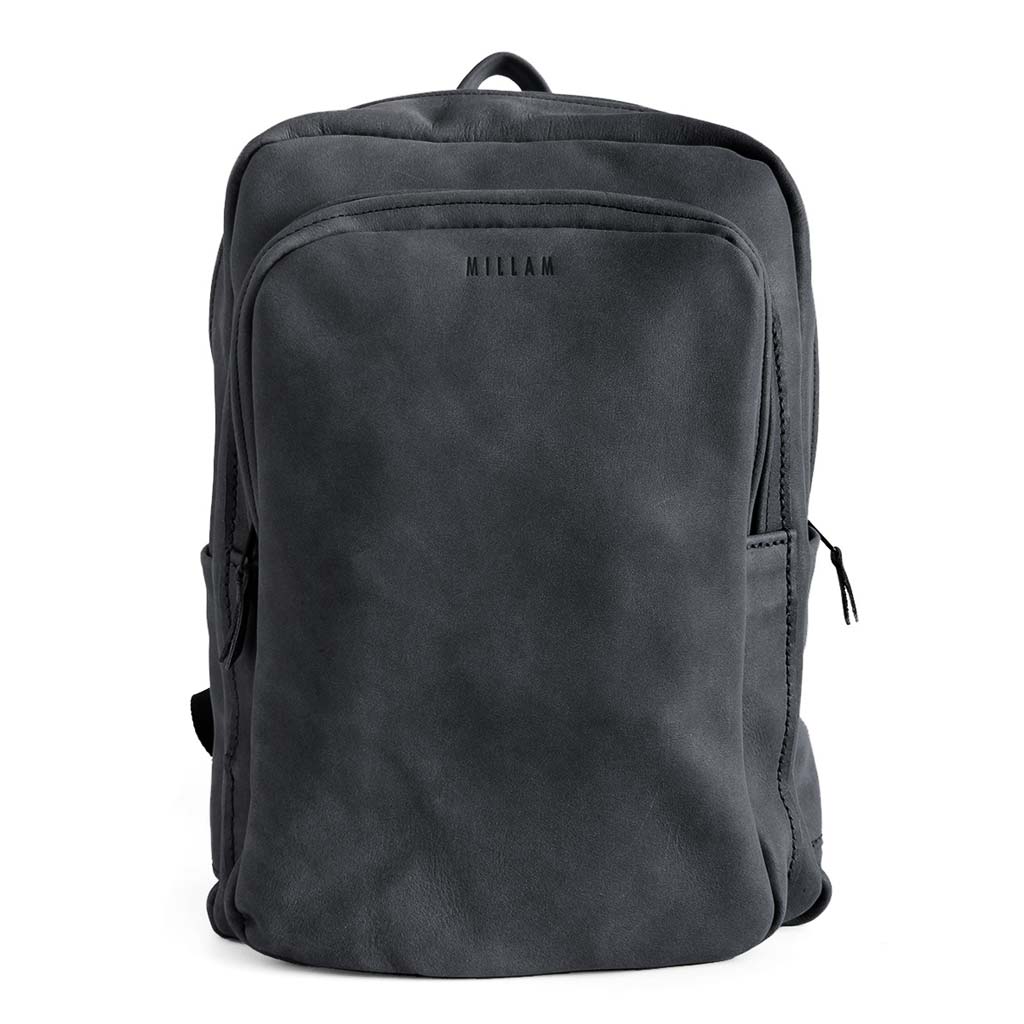 Mochila de Cuero Natural Negro Bolsillo Grande Frontal