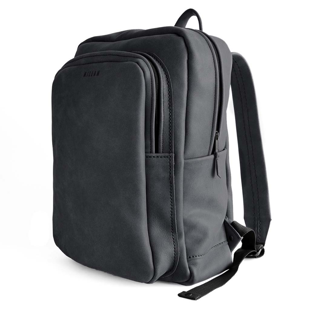 Mochila de Cuero Natural Negro Bolsillo Grande Frontal