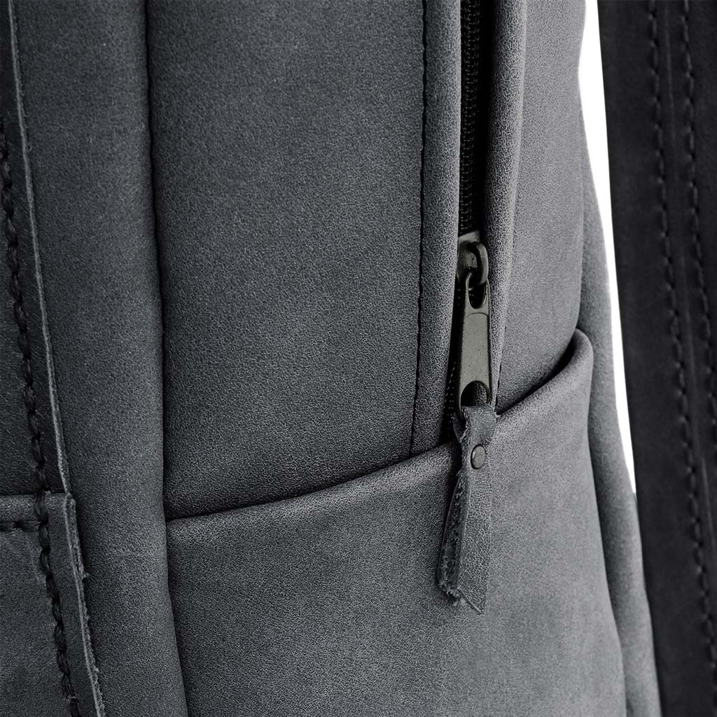 Mochila de Cuero Natural Negro Bolsillo Grande Frontal