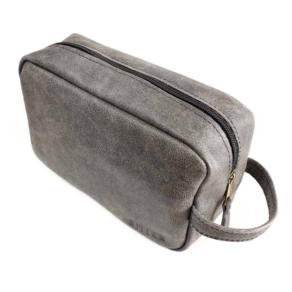 Neceser de Cuero Natural Gris con Bolsillo Externo