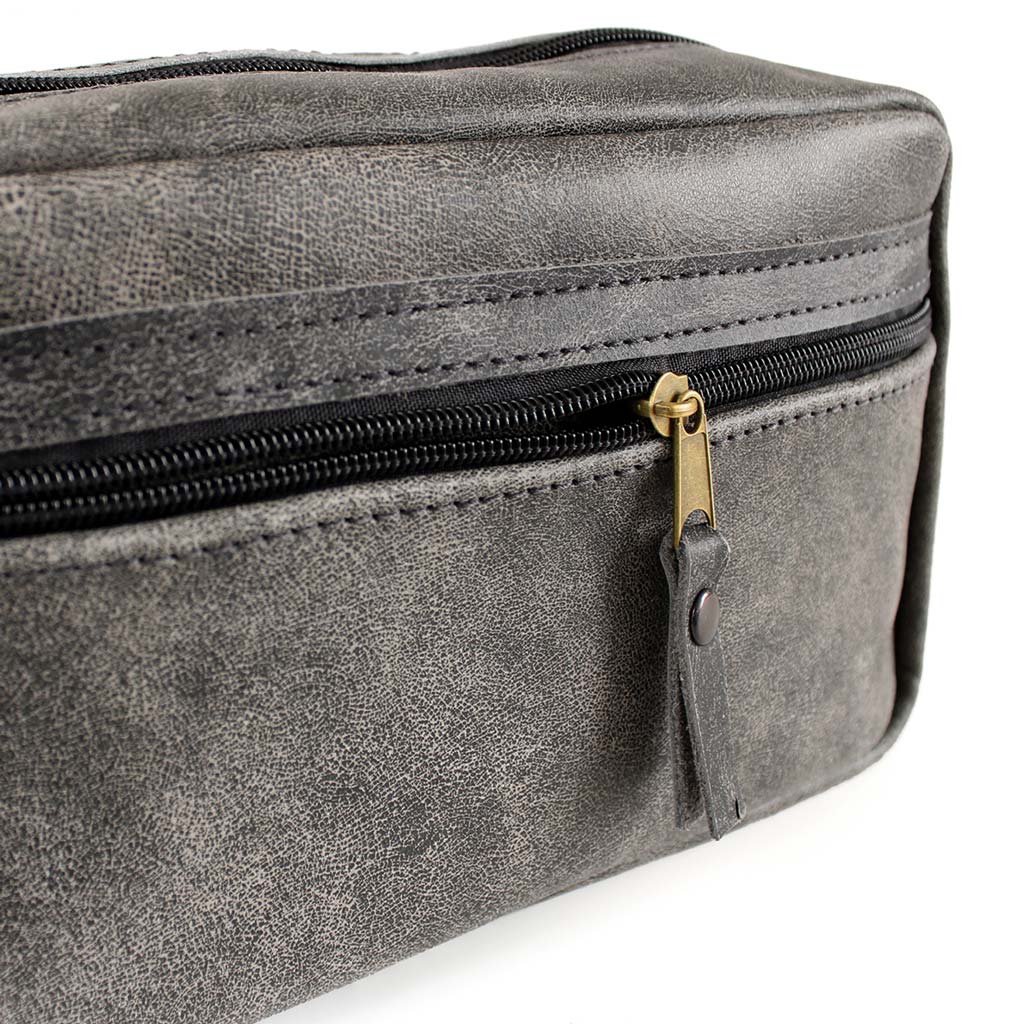 Neceser de Cuero Natural Gris con Bolsillo Externo