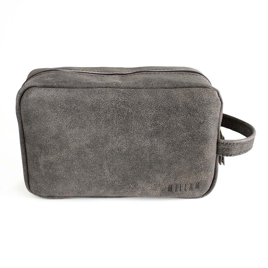 Neceser de Cuero Natural Gris con Bolsillo Externo