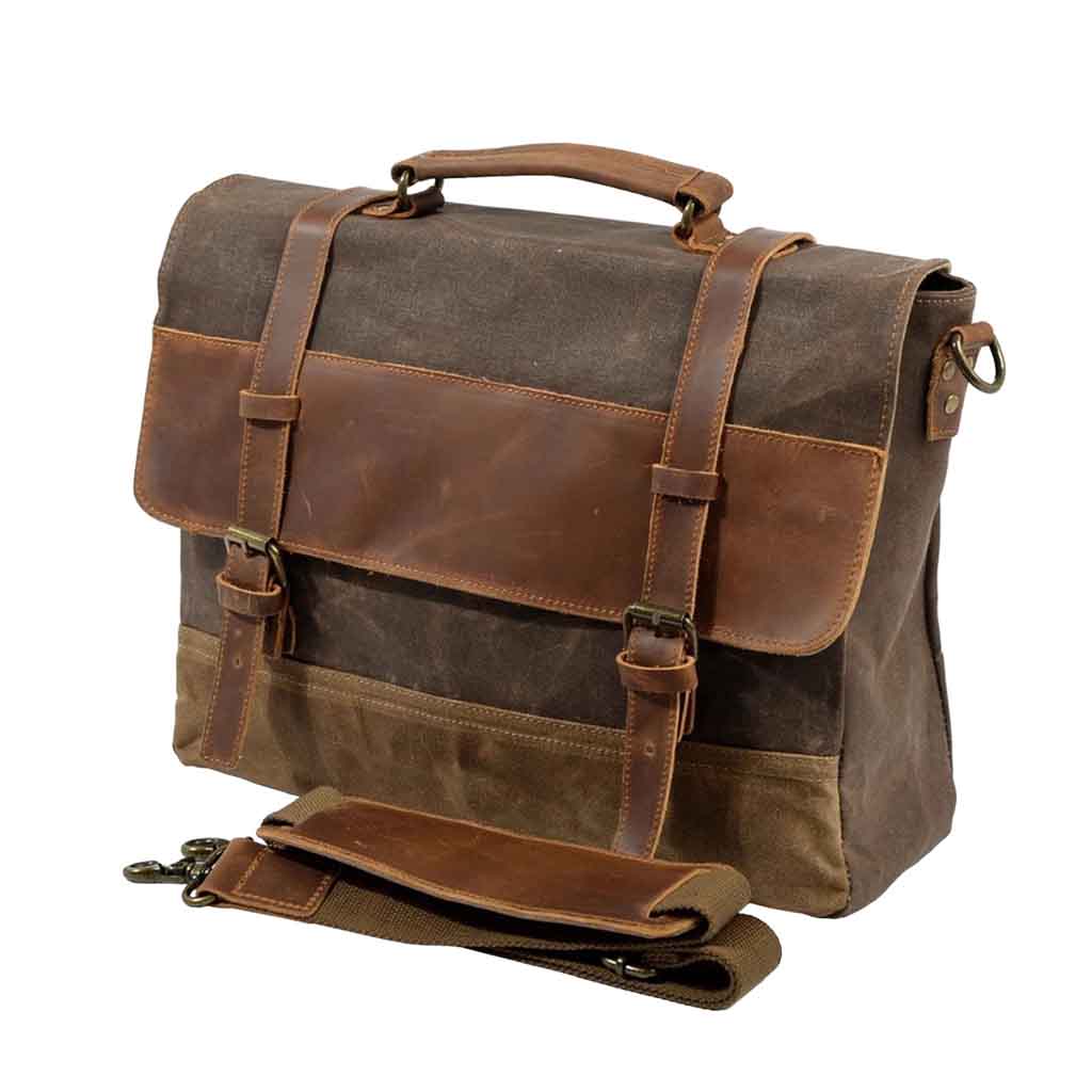 Maletín de Lona y Cuero con Correa Ajustable tipo Bandolera