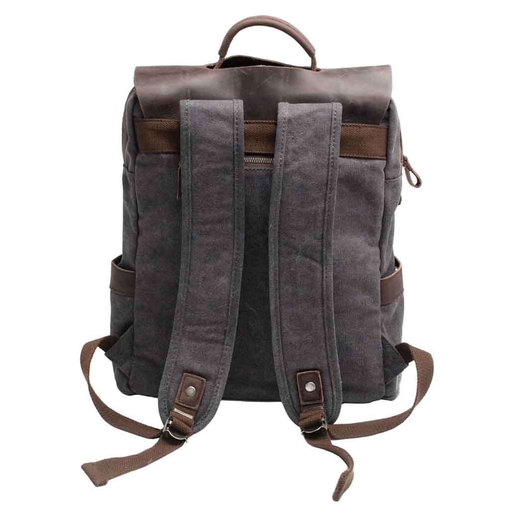 Mochila de Lona y Cuero Gris Vintage con hebillas