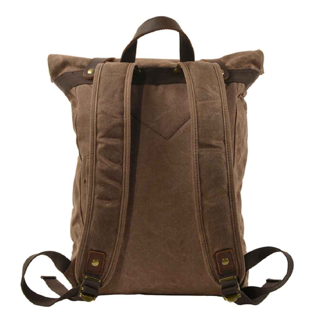 Mochila Lona Viajera Con Cruz en Cuero Modelo Café