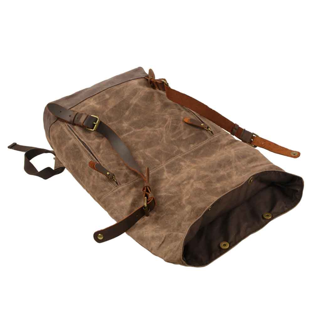 Mochila Lona Viajera Con Cruz en Cuero Modelo Café