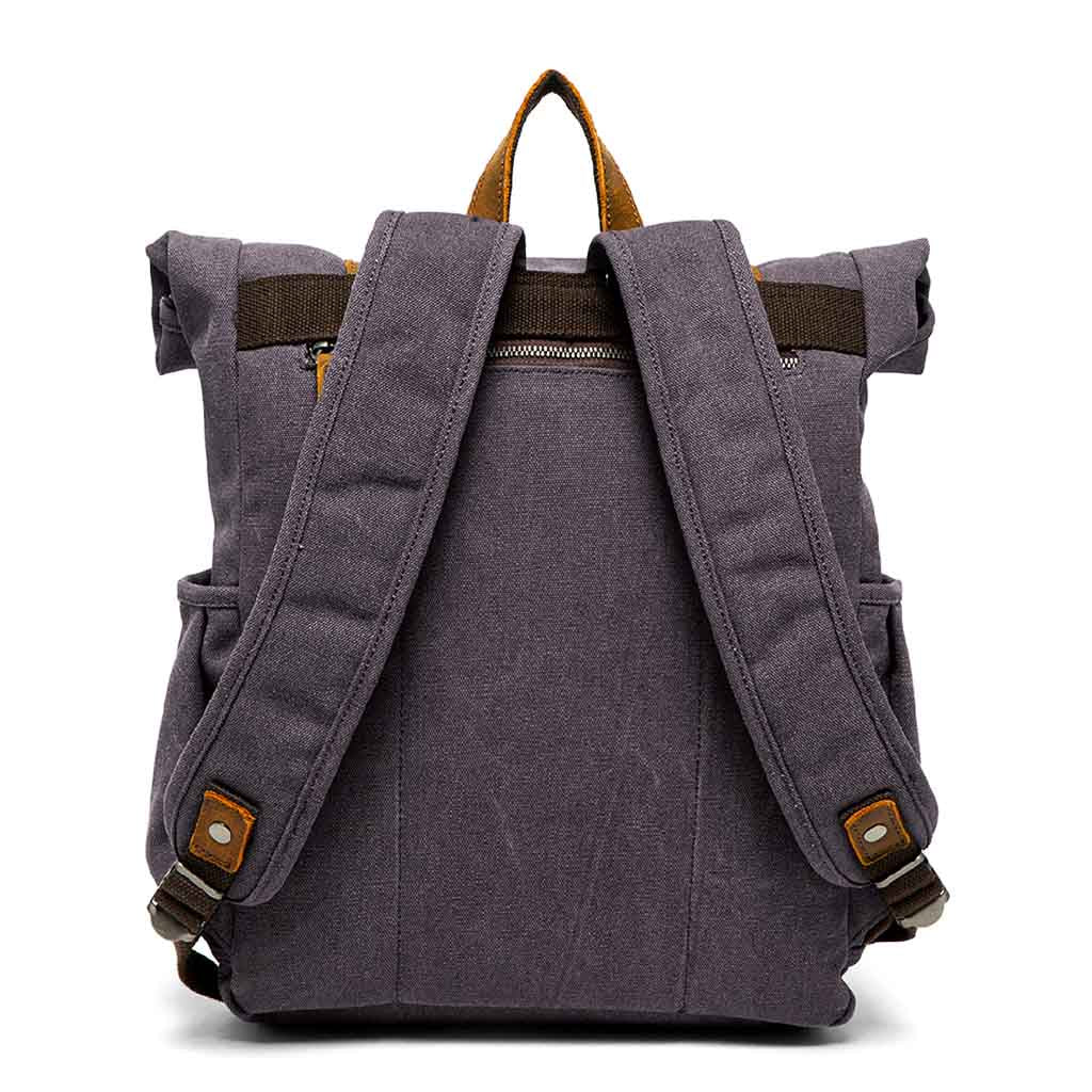 Mochila de Lona y Cuero Doblez Superior Ganchos