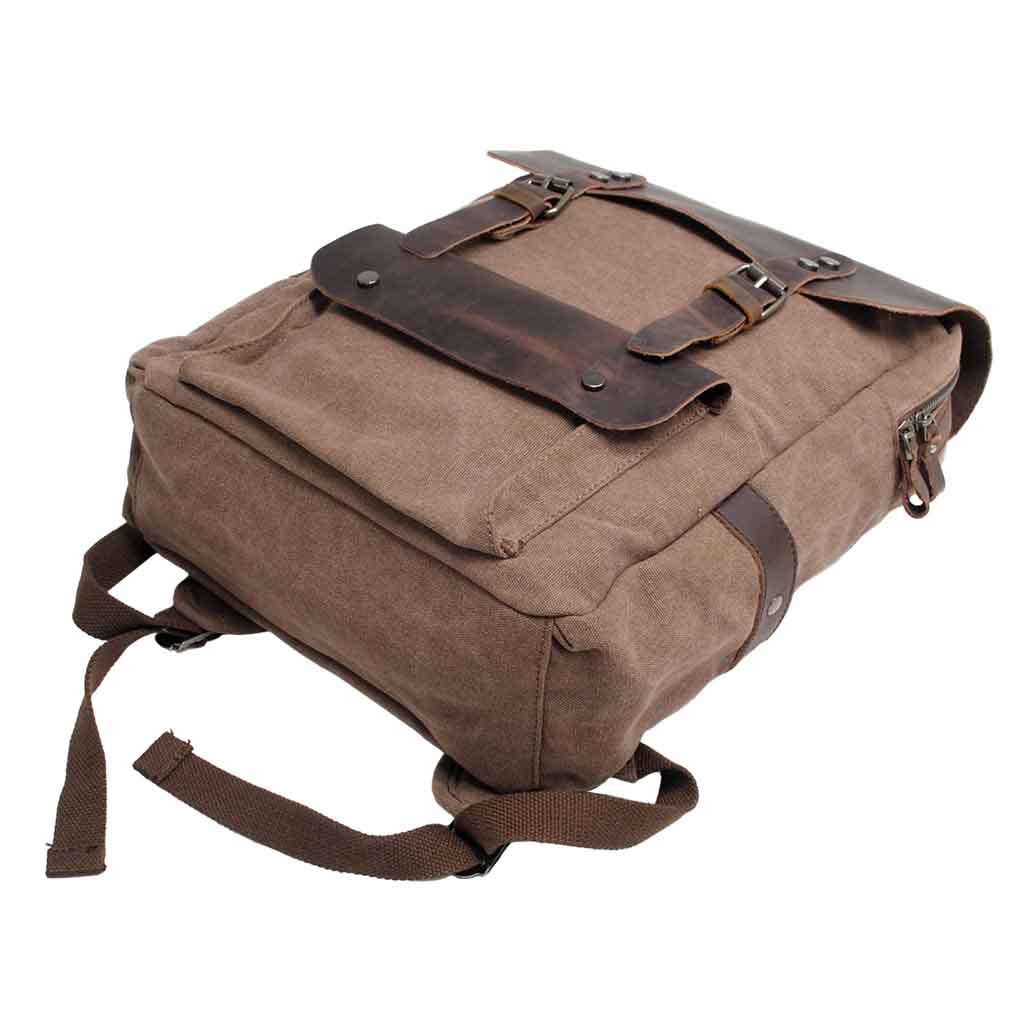 Mochila de Lona y Cuero Café Vintage con hebillas