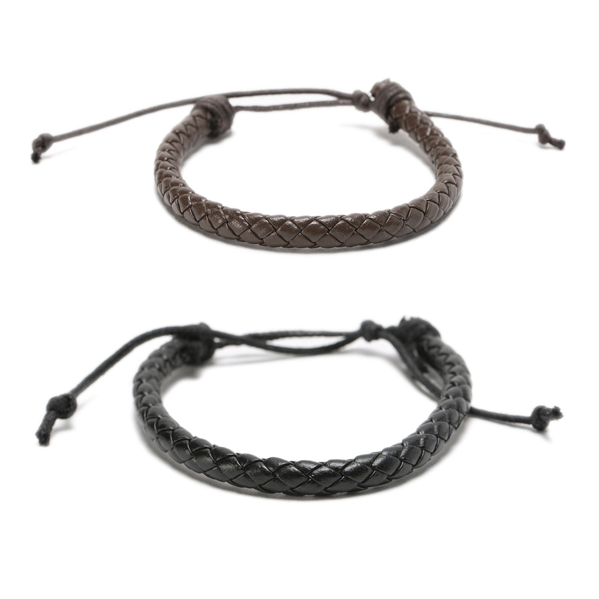 Pack 2 Pulseras de cuero trenzado simple en negro y marrón