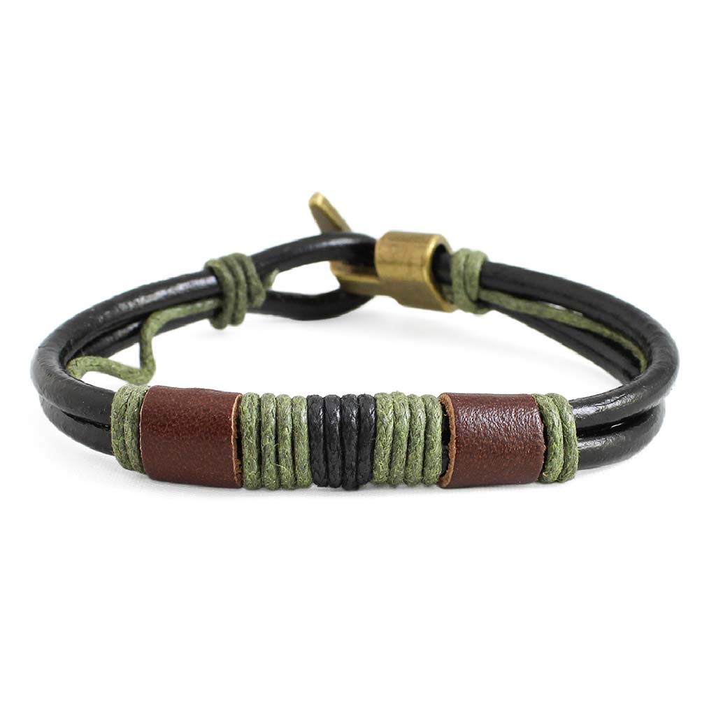 Pulseras de Cuero Negro Hombre Mujer Brazalete Hilos