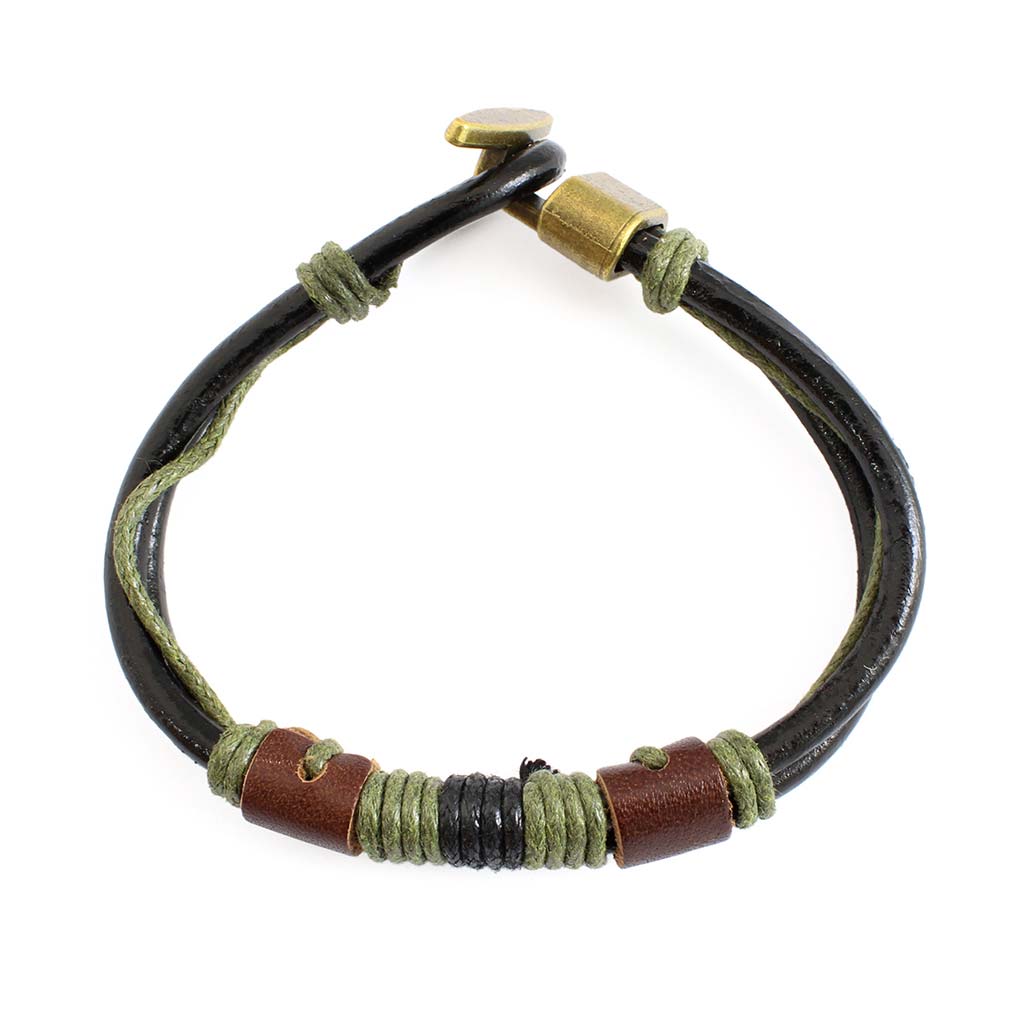 Pulseras de Cuero Negro Hombre Mujer Brazalete Hilos