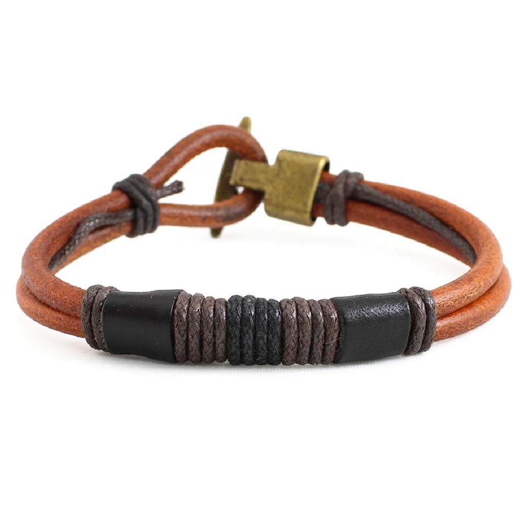 Pulseras de Cuero Naranja Hombre Mujer Brazalete Hilos Negro