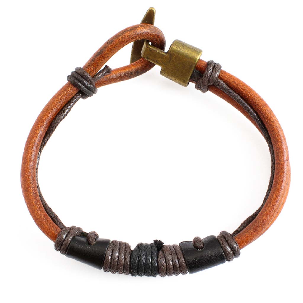 Pulseras de Cuero Naranja Hombre Mujer Brazalete Hilos Negro
