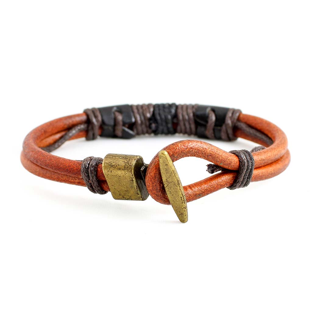 Pulseras de Cuero Naranja Hombre Mujer Brazalete Hilos Negro