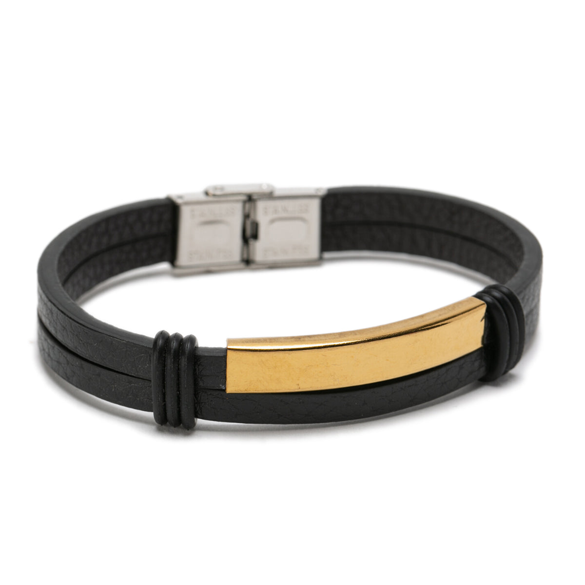 Pulsera Cuero Con Placa Dorada Hombre