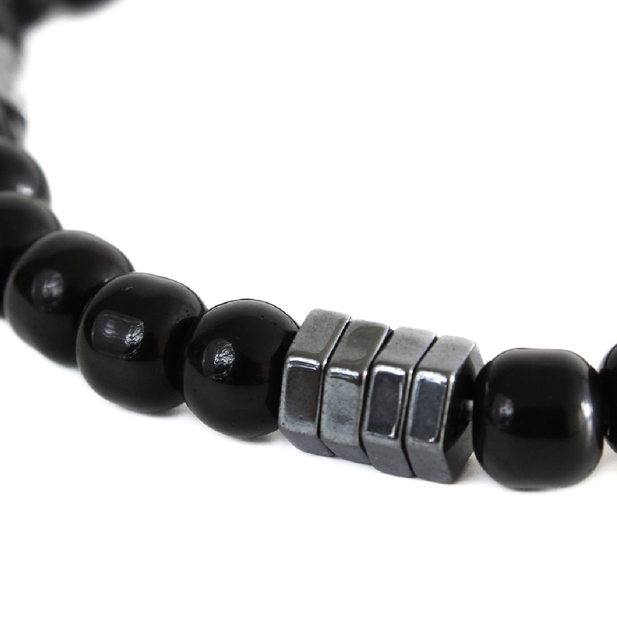 Pack Pulsera de cuero con dijes y placa acero y Pulsera piedra ónix brillante