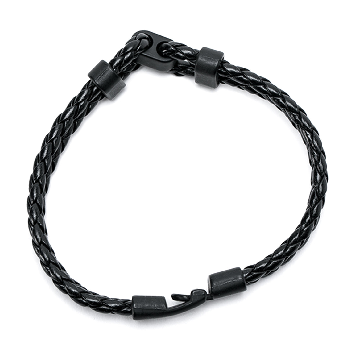 Pack pulsera de cuero negro trenzado y pulsera piedra volcánica Buda