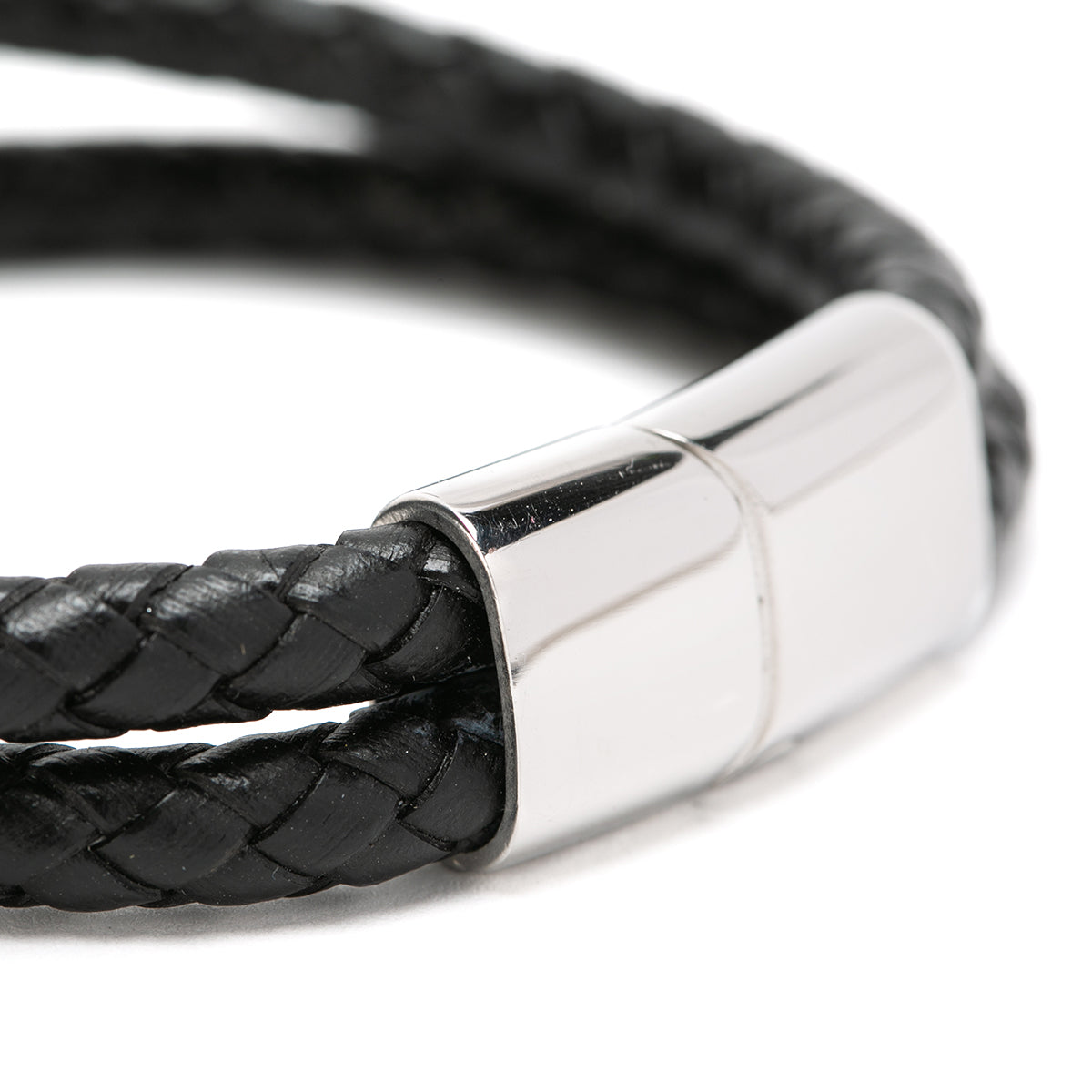 Pack Pulsera de cuero negro doble y pulsera con piedra volcánica Buda