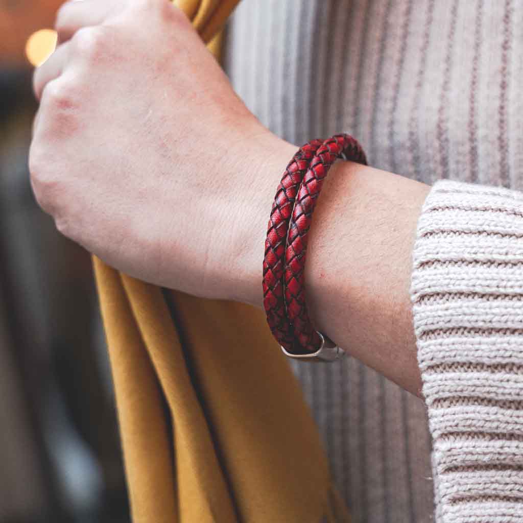 Pulseras Cuero Roja Hombre Mujer Moda 2020