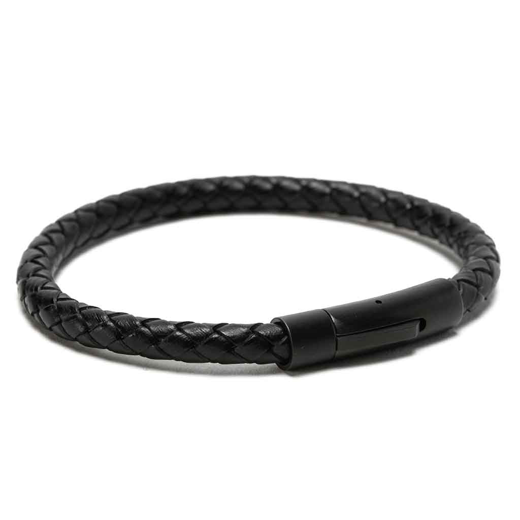 Pulsera de Cuero Hombre Mujer Negro Broche Acero