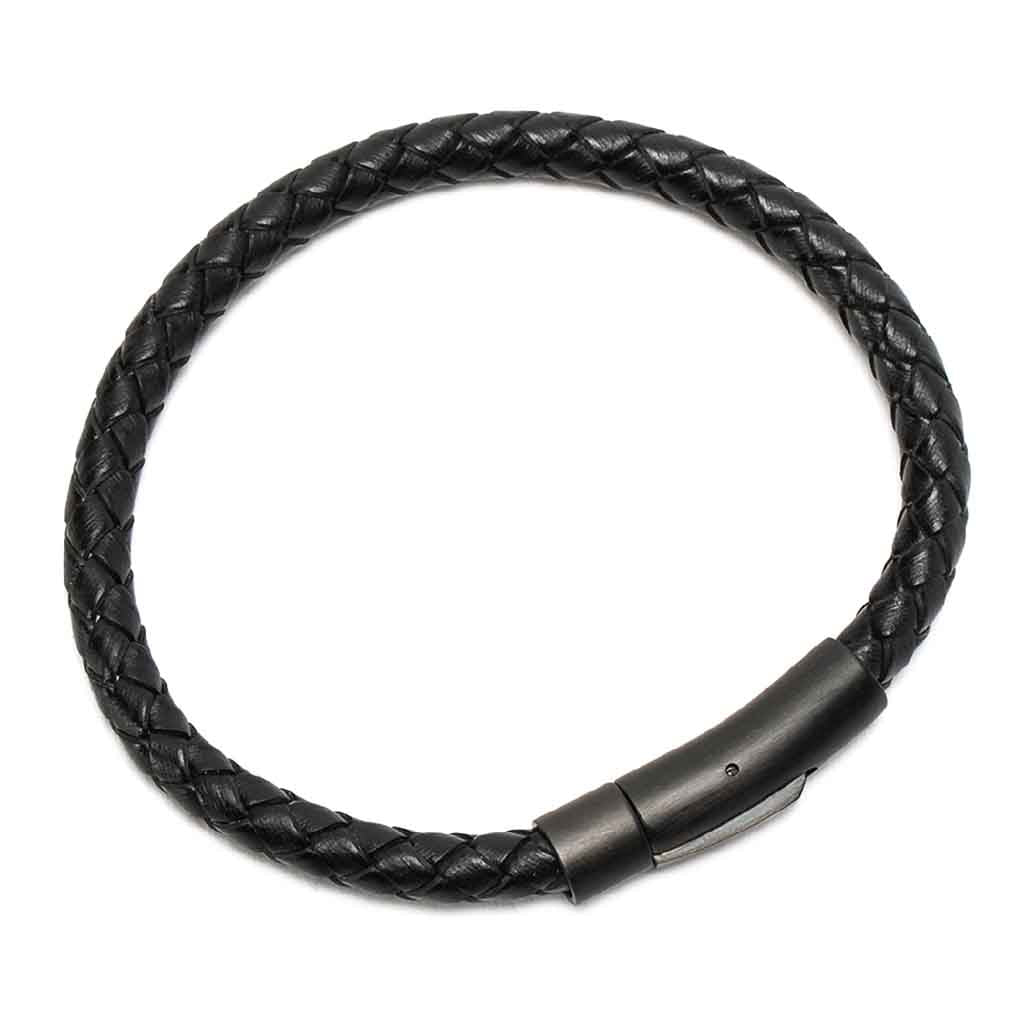 Pulsera de Cuero Hombre Mujer Negro Broche Acero