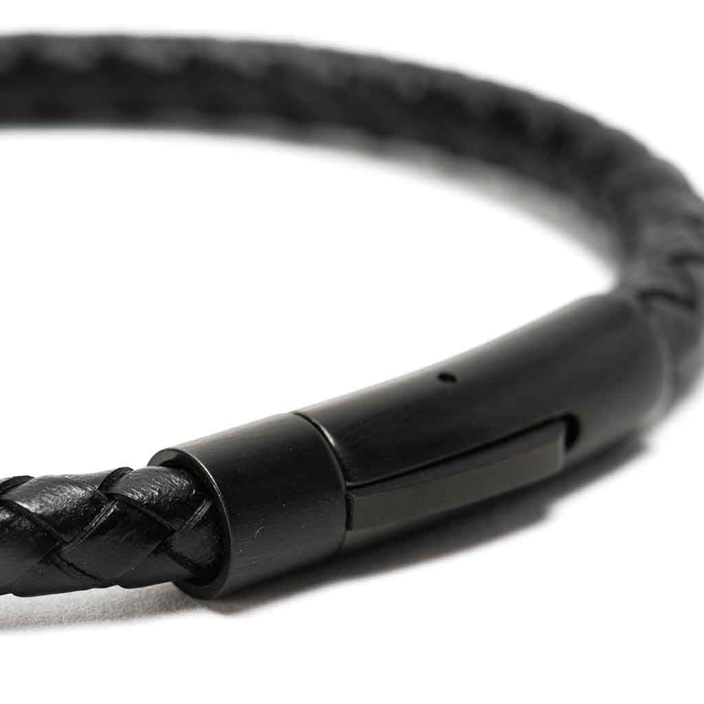 Pulsera de Cuero Hombre Mujer Negro Broche Acero