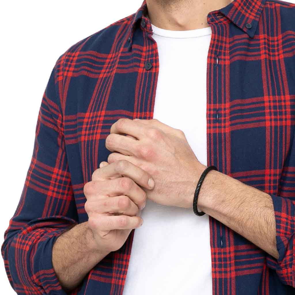 Pulsera de Cuero Hombre Mujer Negro Broche Acero