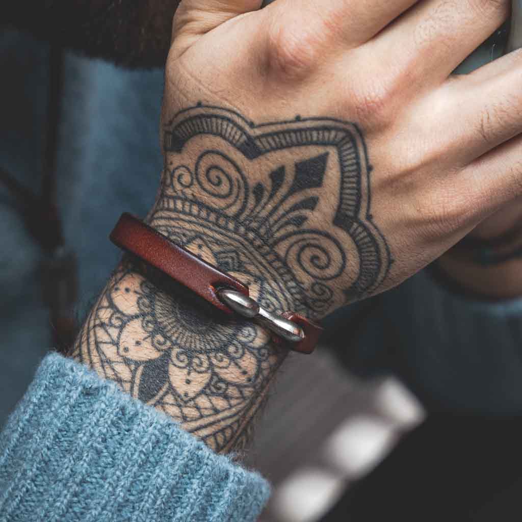 Pulsera de Cuero Hombre Liso Broche Gancho