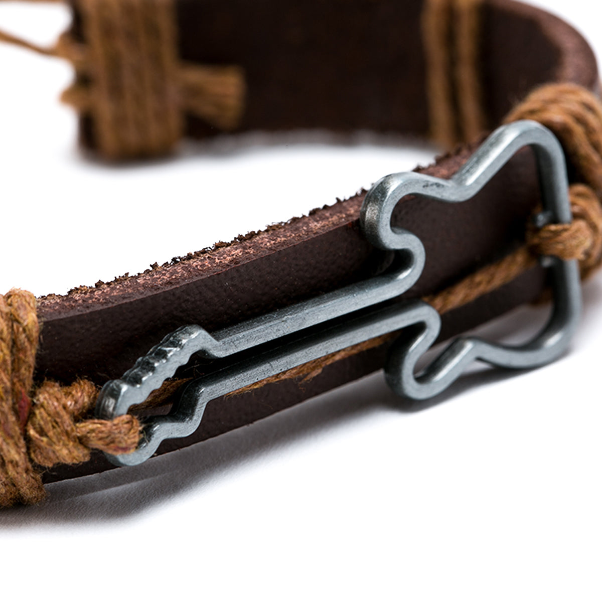 Pack 2 Pulsera Cuero con Guitarra y Pulsera Budista Roja y Beige