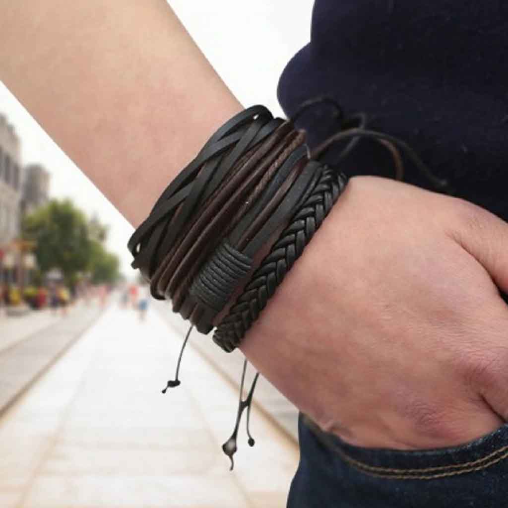 Pack Pulseras Cuero Hombre Mujer Brazaletes Ajustables x2