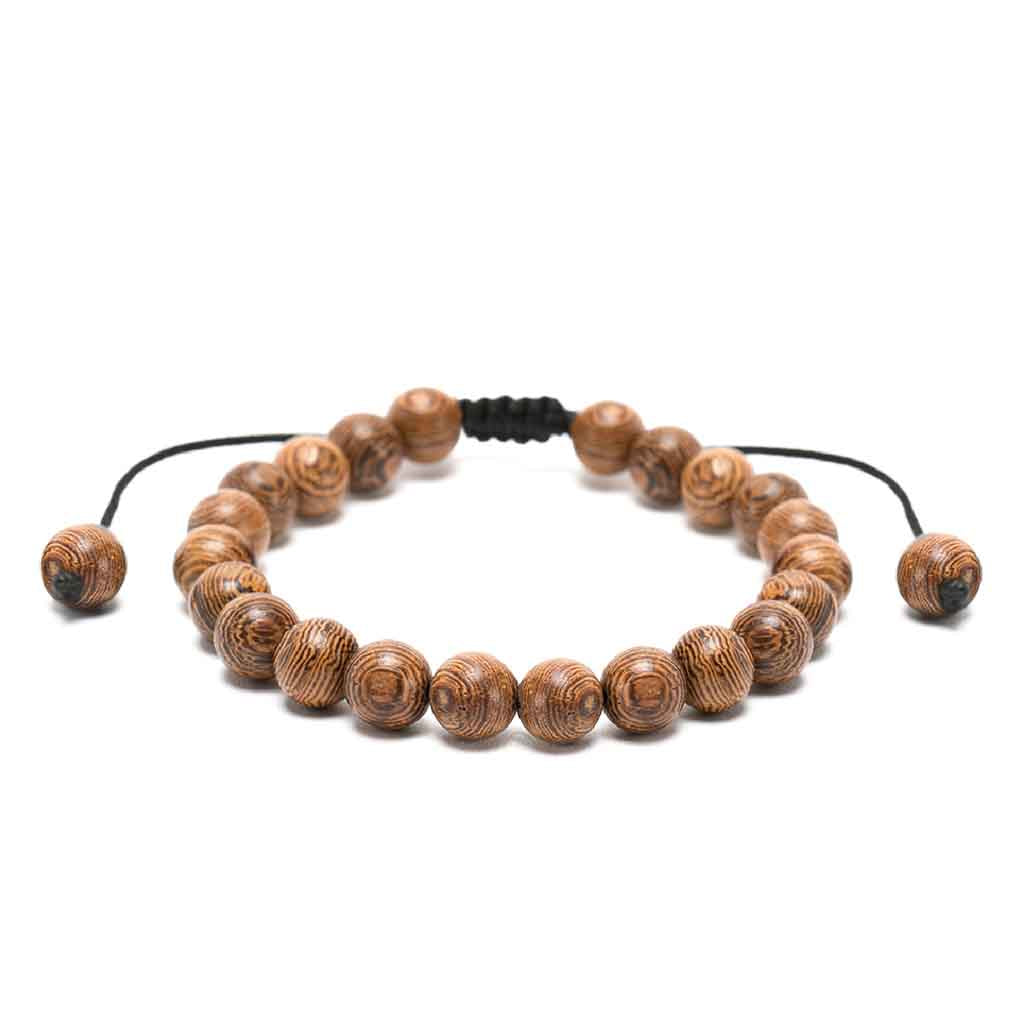 Pulseras Hombre Mujer Madera Natural Esferas Ajustable