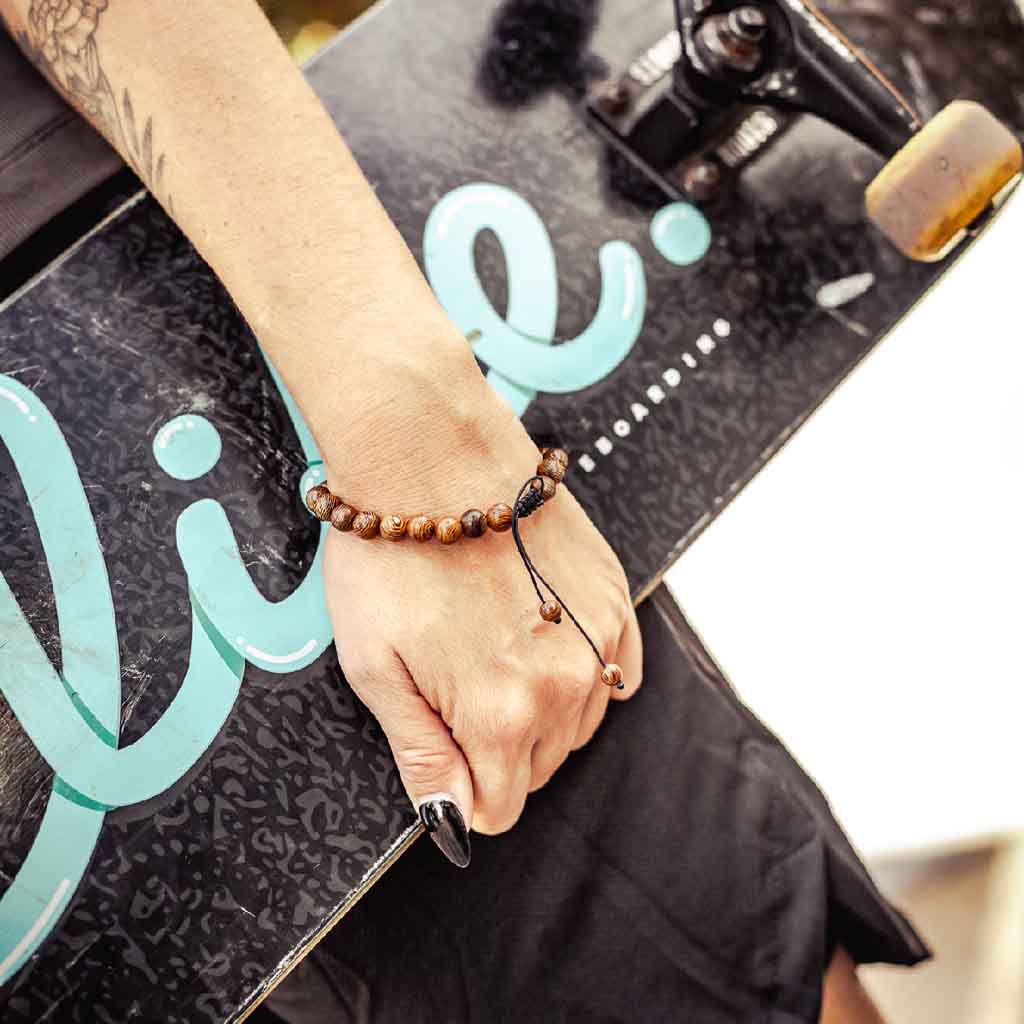 Pulseras Hombre Mujer Madera Natural Esferas Ajustable