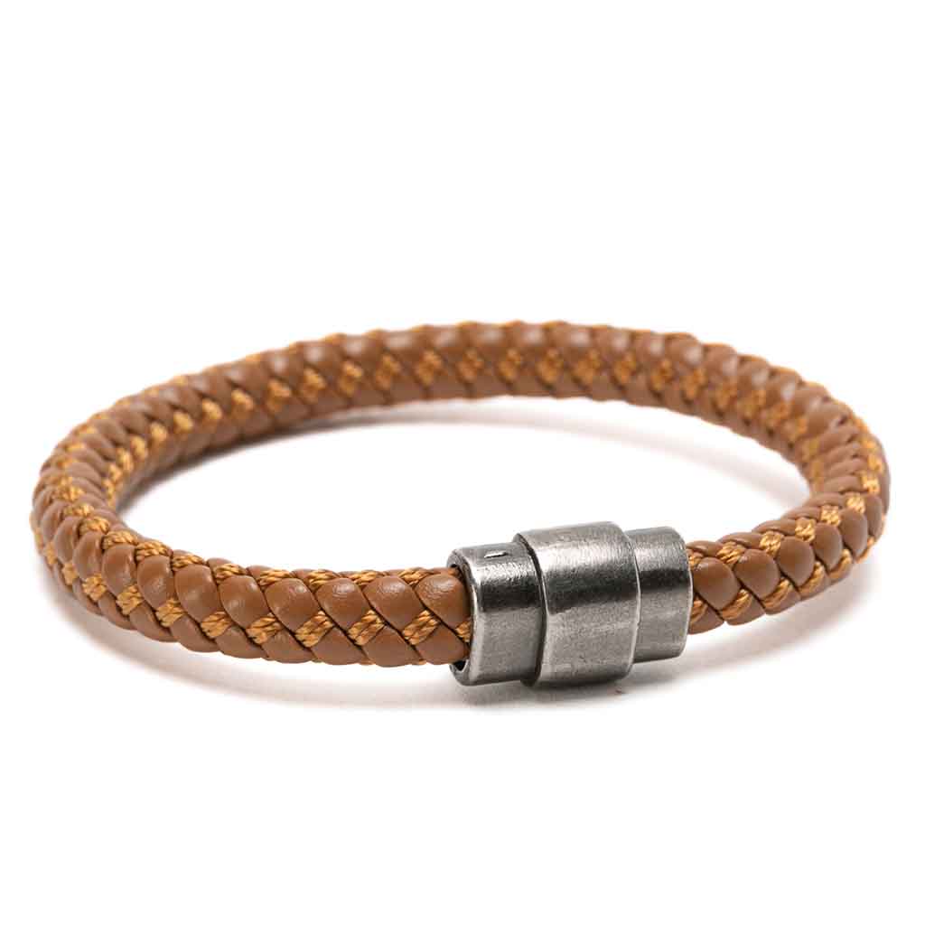 Pulsera de Hombre Cuero Entretejido Hilo Café