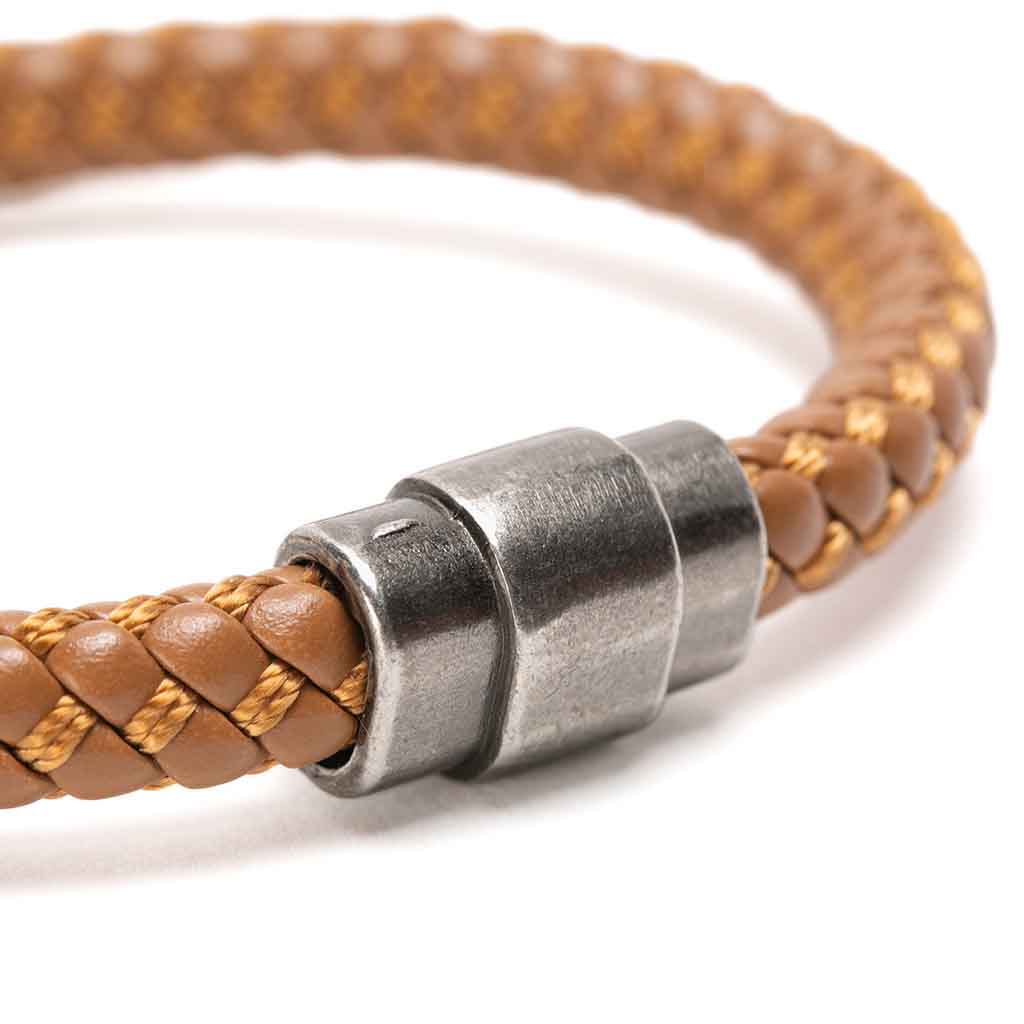 Pulsera de Hombre Cuero Entretejido Hilo Café