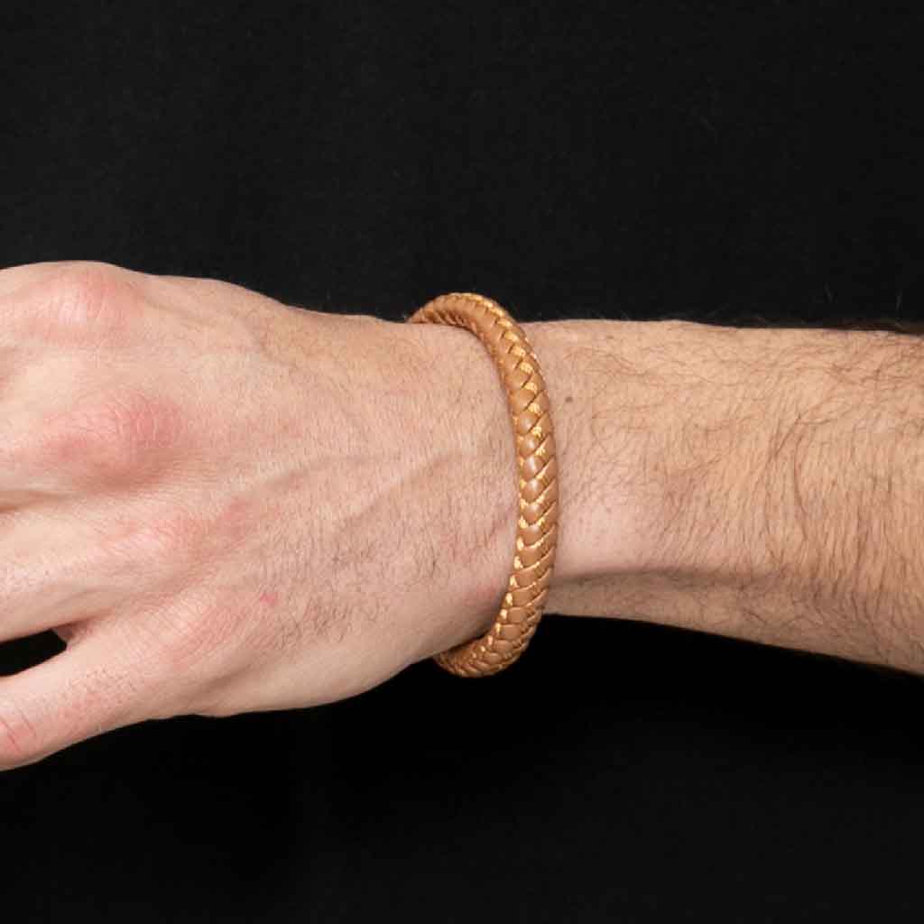 Pulsera de Hombre Cuero Entretejido Hilo Café