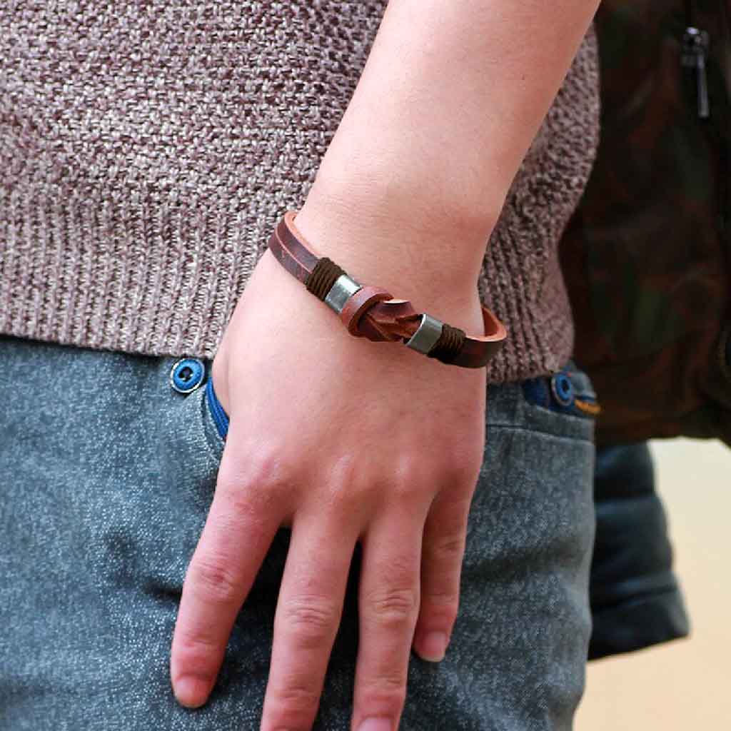 Pulsera De Cuero Hombre Infinito Y Acero Cuero Café