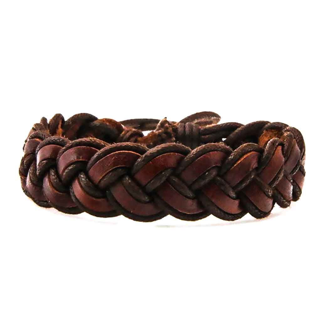 Pulsera Cuero Hombre Mujer Trenzado Café Ajustable