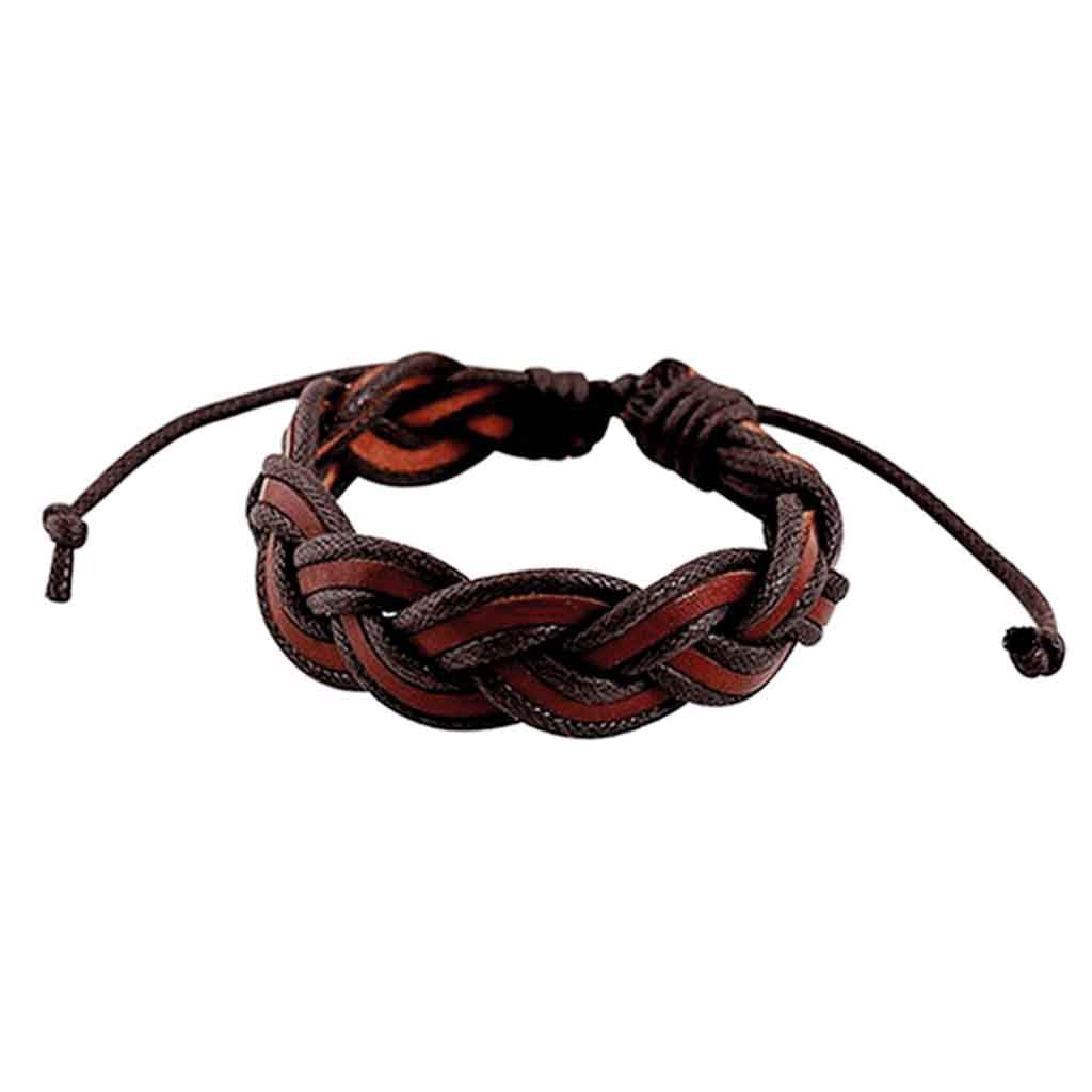 Pulsera Cuero Hombre Mujer Trenzado Café Ajustable