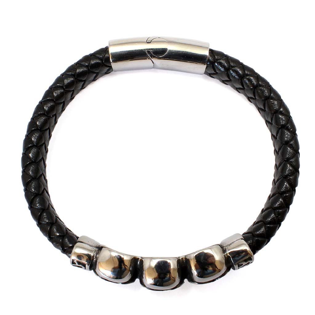 Pulseras para Hombre Pulseras de Cuero Negro Calaveras