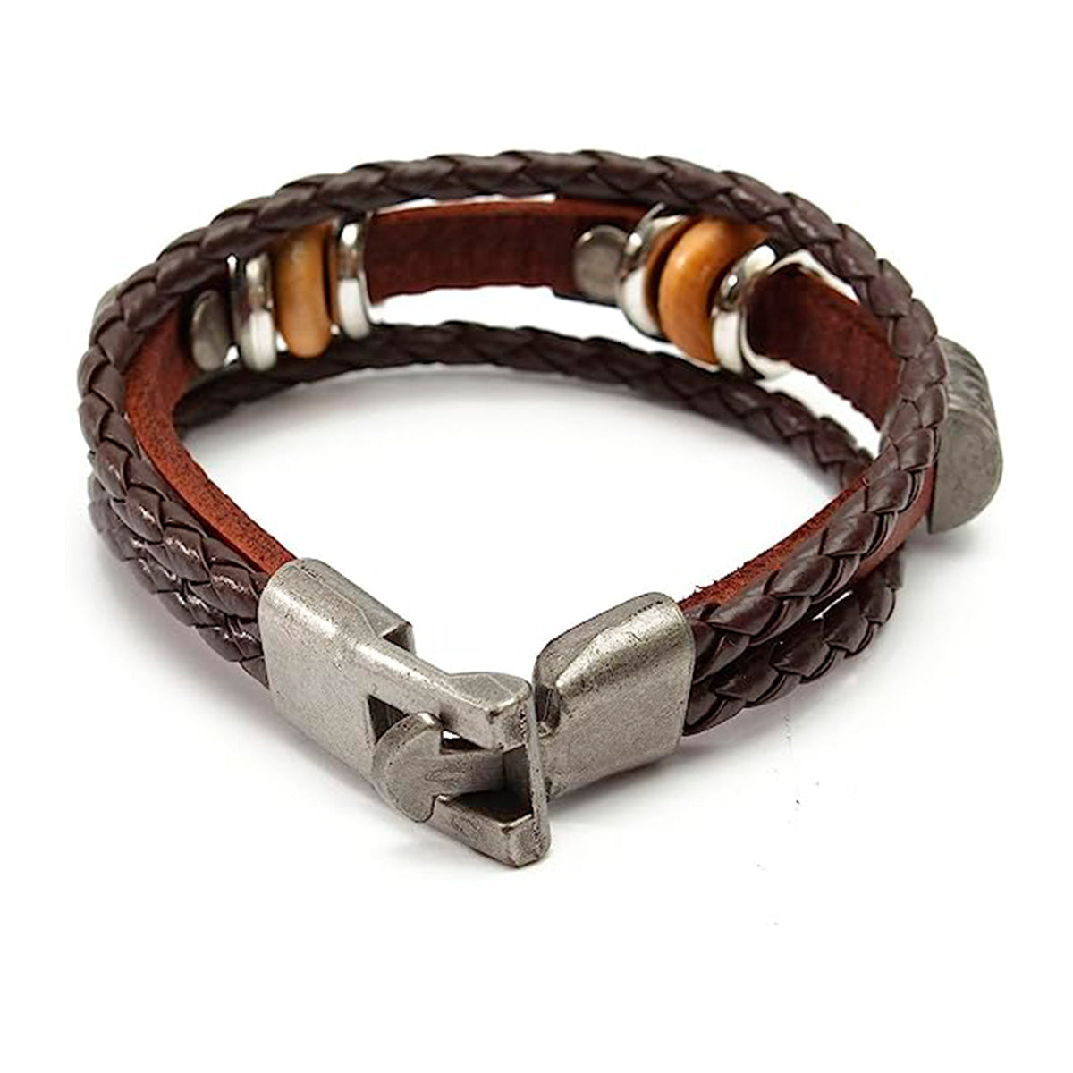 Pack 2 Pulseras Cuero con Piedras Café y Pulsera Budista Marrón Multicolor