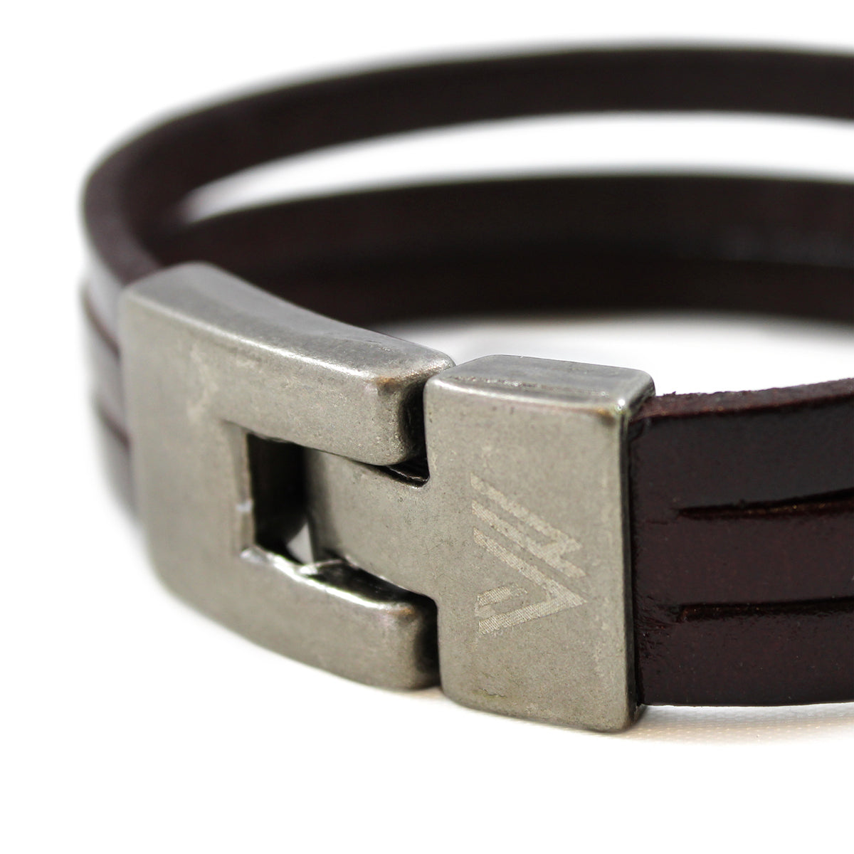 Pack Pulsera piedra volcánica y larvikita + Brazalete de cuero marrón