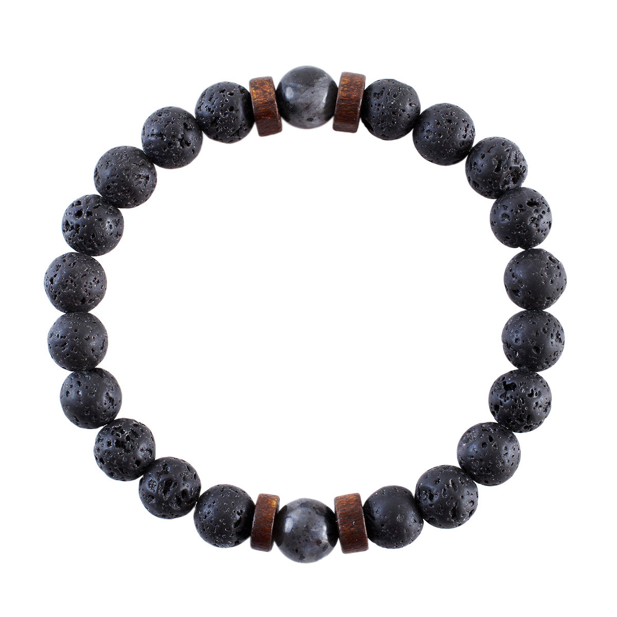 Pack Pulseras de Cuero Negro + Pulsera Piedras Naturales