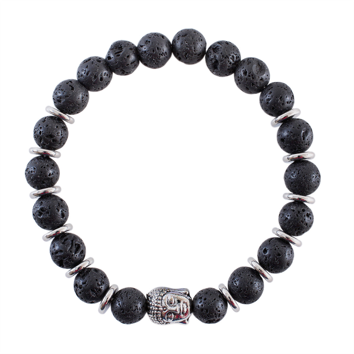 Pack pulsera de cuero negro trenzado y pulsera piedra volcánica Buda
